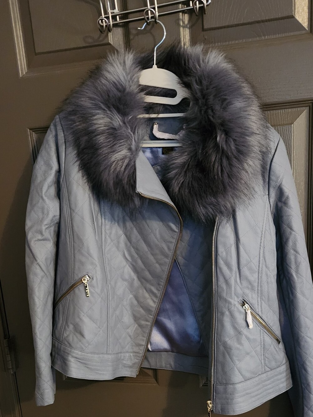 Imanimo Women's Quilted Faux-Fur Collar Jacket - Gray